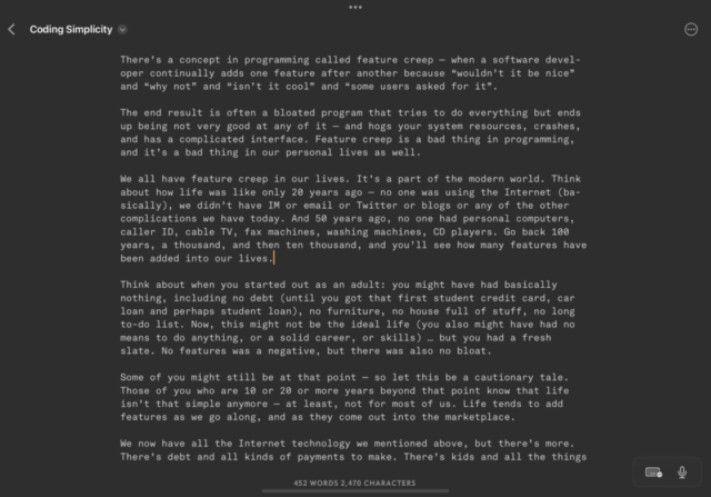 Screenshot of Simpletext on iPad (iOS) with monospaced font in custom theme